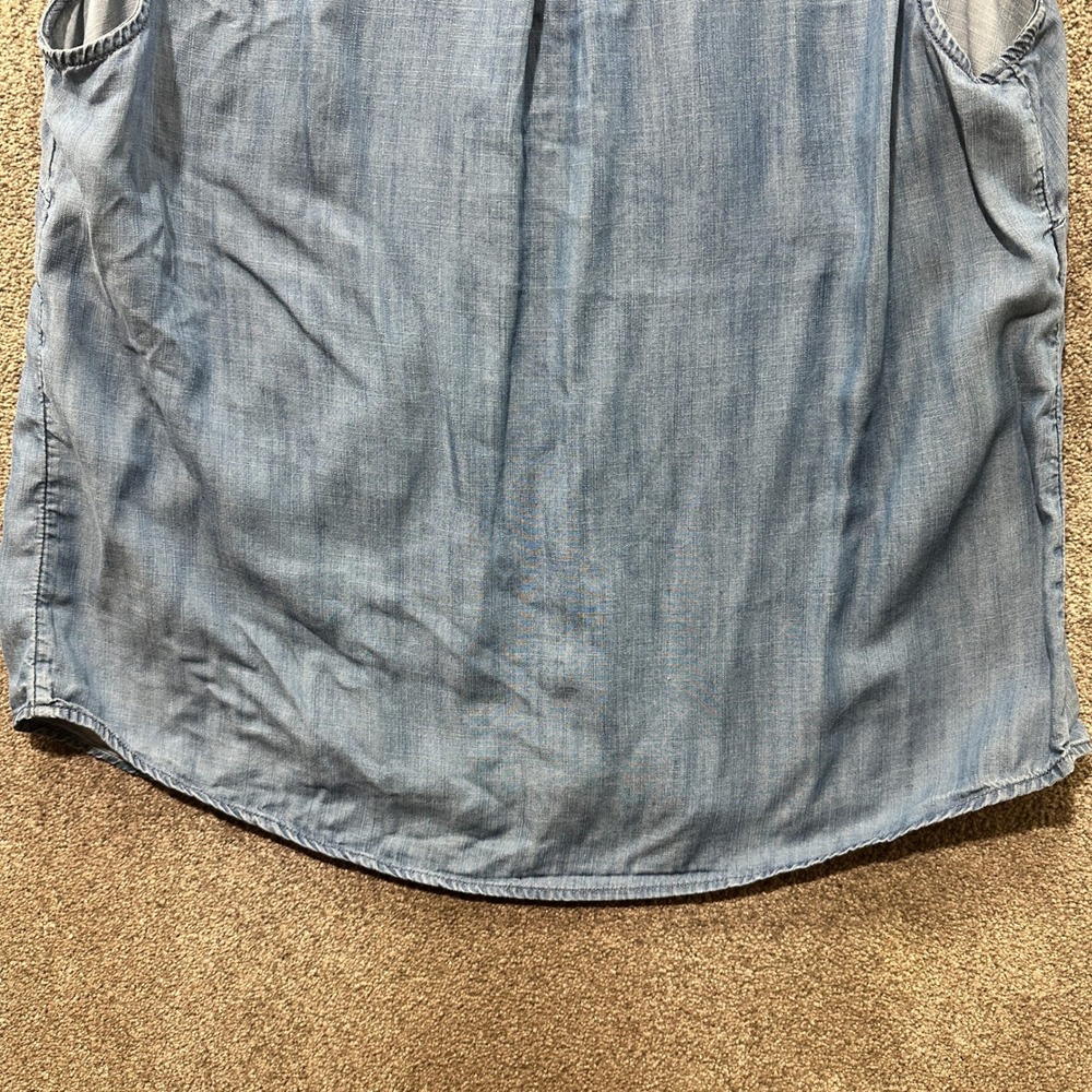 Talbots Blouse Top Sleeveless‎ Denim Chambray Lyocell Ruffle Neck Tank Casual - Picture 9 of 10